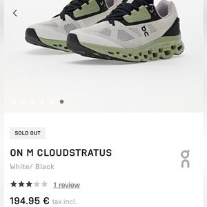 On Running Cloud M Cloudstratus white & black green details me’s 12.5 athletes